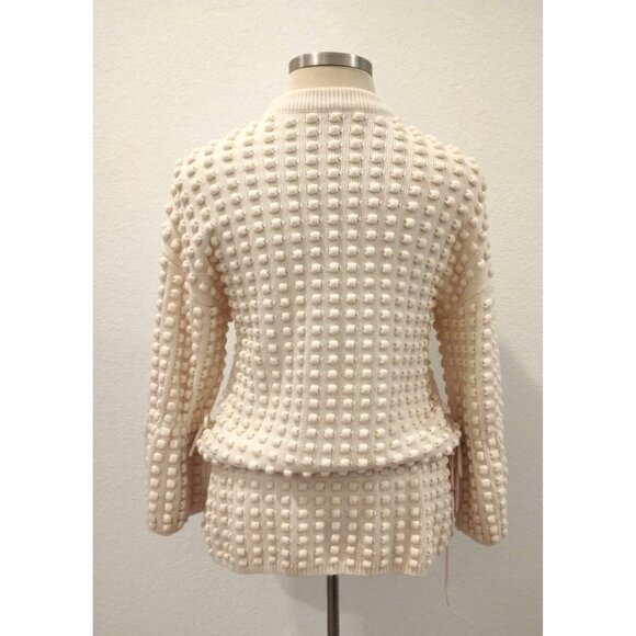 j.ing Ivory Cream Popcorn Knit Textured Drawstring Bell Sleeve sweater S - Picture 3 of 13
